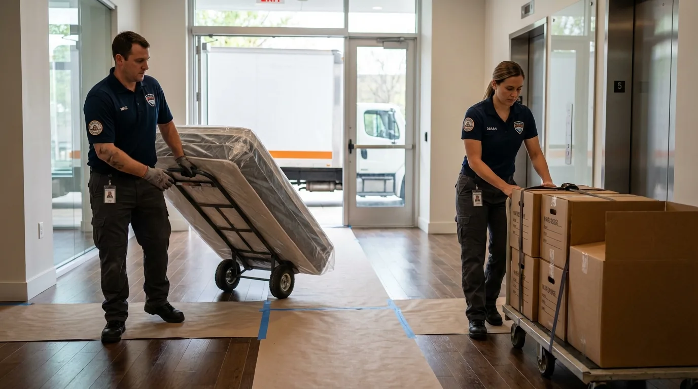 Professional apartment movers loading elevator in Williamstown, NJ